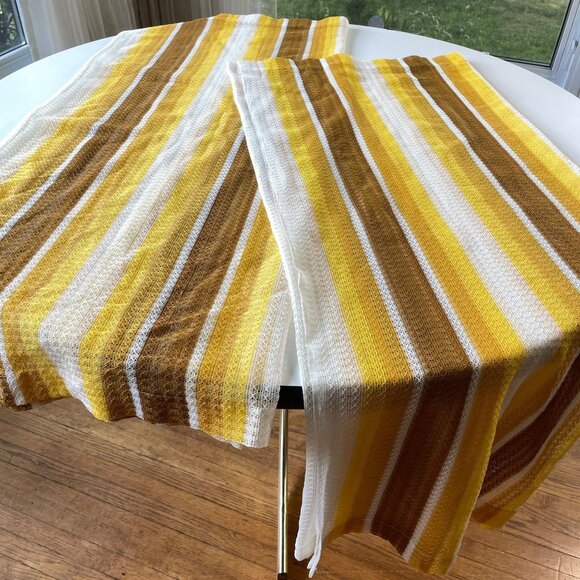 Vintage 70s curtain, white, yellow, orange stripes, price for 1 pair - Picture 3 of 8